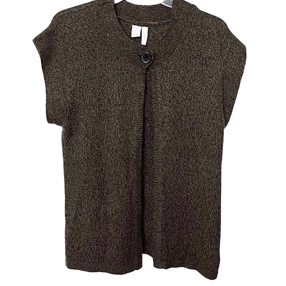 BOBBIE BROOKS CAP SLEEVE OPEN FRONT WITH BUTTON, WOMENS, 2X, DARK BROWN - Picture 1 of 10